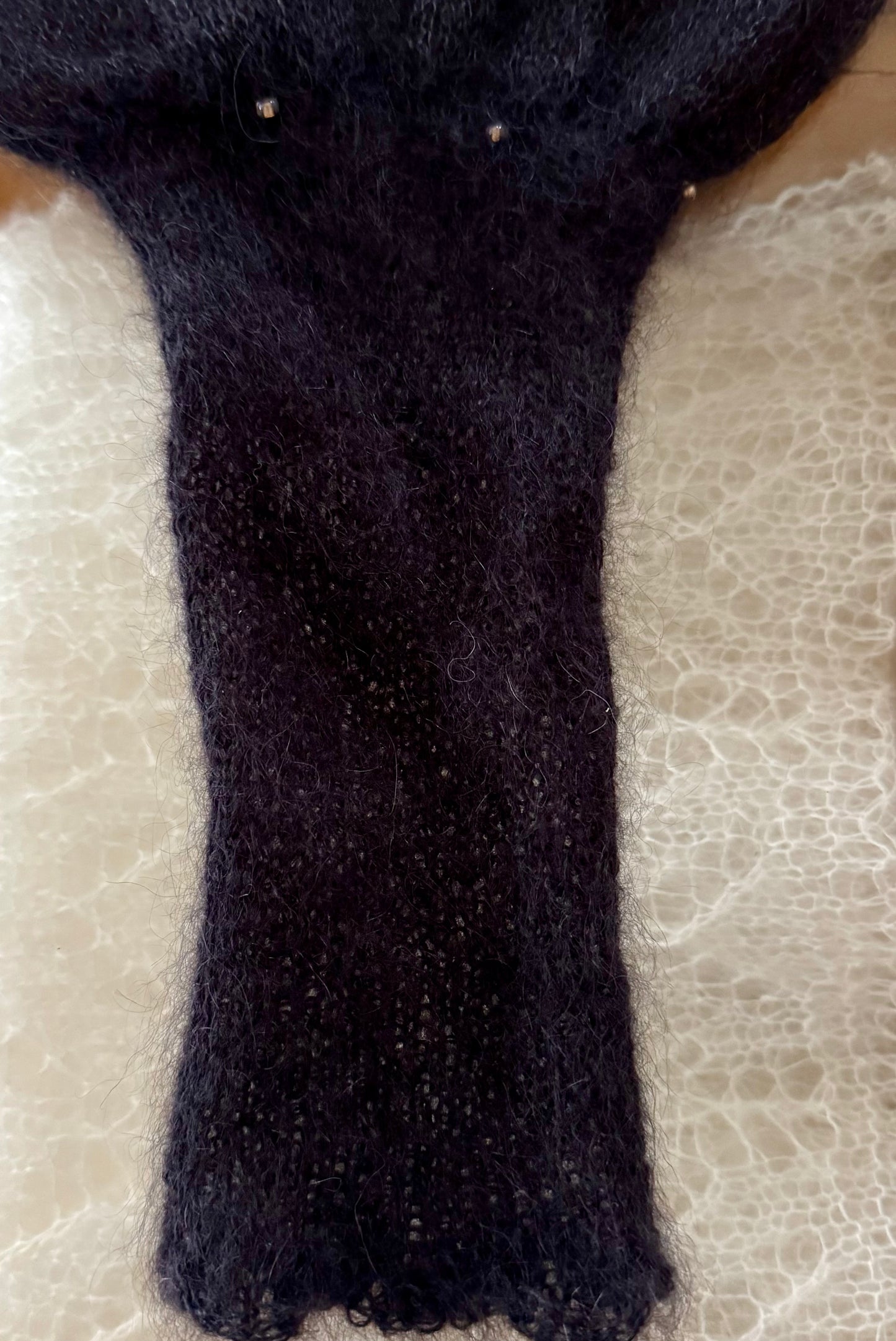 Workshop Wrap scarf with sleeves and pearls