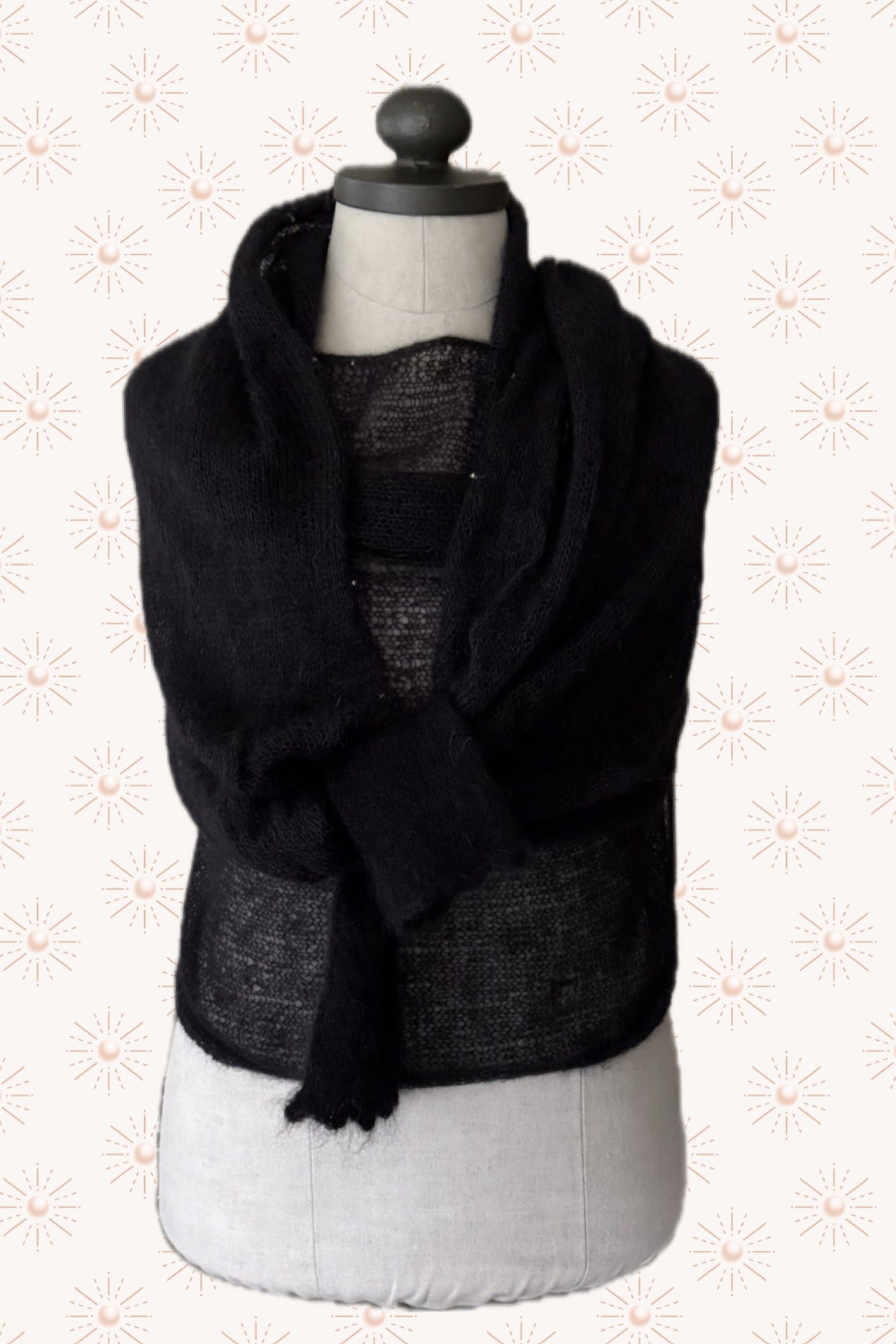 Workshop Wrap scarf with sleeves and pearls