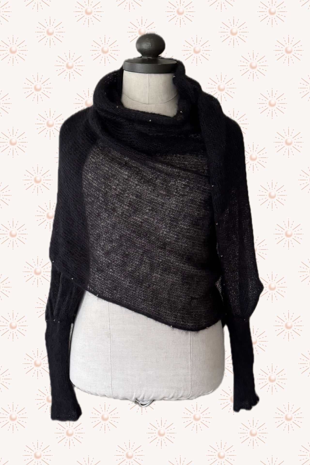 Workshop Wrap scarf with sleeves and pearls